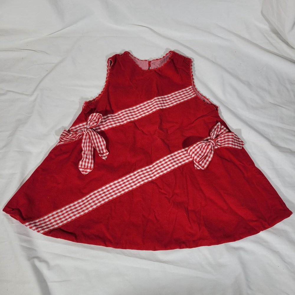 MARY JAMES Christmas dress - Size 2T - corduroy red with gingham ribbon trim, bo